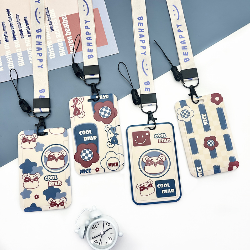 Inductive cartoon card holder student campus card meal card water card access card protective cover with long rope manufacturer wholesale
