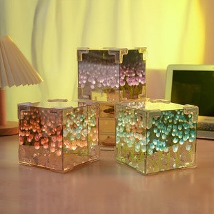 Flower Sea Rubik's Cube Tulip Three-Dimensional Night Light 12cm Handmade Creative Material Pack Ornament as a Gift for Girlfriend and Best Friend