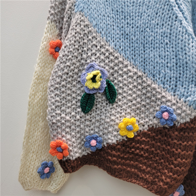 2025 otoño nueva moda versátil estereoscópico suéter de gancho flores mujeres otoño invierno engrosado camisa de punto gruesa y cómoda moda
