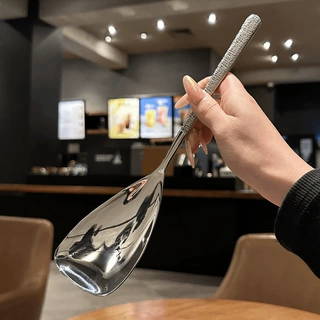 跨境18-10不锈钢岩石纹分餐勺酒店餐厅公用分菜勺大号勺子盛饭勺