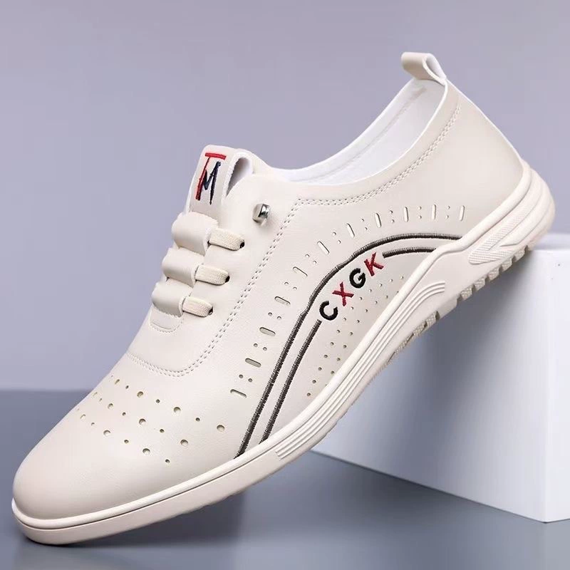 Летняя мужская дышащая модная повседневная обувь на мягкой подошве с мягкой поверхностью, универсальные белые туфли, мужская обувь на одной ноге