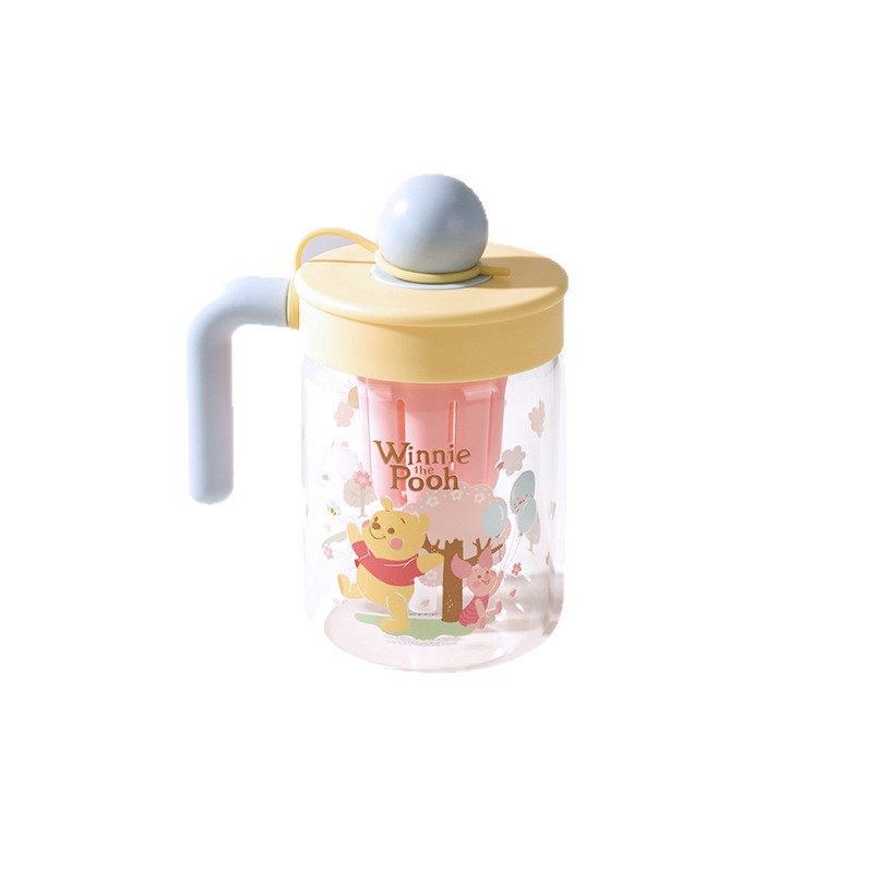 Nueva taza de agua de vidrio de Disney, alta resistencia a altas temperaturas, pajita de gran capacidad con tapa, taza de mango con fugas de té de alto valor