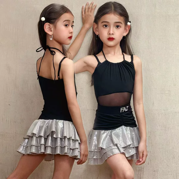 Faz Kidsren's High-End Practice Clothes Latin Dance Performance Clothes Girls Suspenders Internet Celebrity Practice Training Performance Clothes