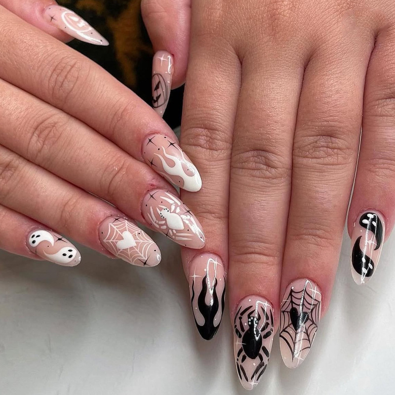 Halloween Dark Spider Armor European and American Style Yin-Yang Tai Chi Flame Nail Art Pieces Handmade Hand-Painted Nail Stickers Halloween Dark Spider Armor European and American Style Yin-Yang Tai Chi Flame Nail Art Pieces Handmade Hand-Painted Nail Stickers