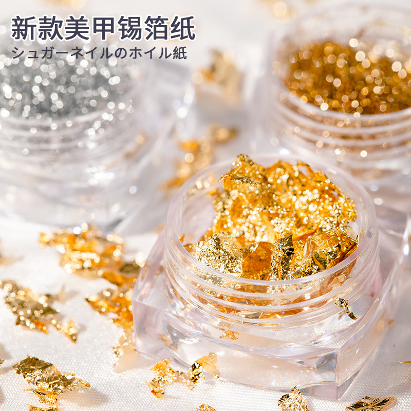 Nail Art Gold Foil Paper Laser Foil Fragments Gold and Silver Japanese Style Nail Polish Glue Decoration Paper Ins Style Sparkling