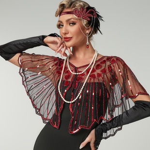 Amazon foreign trade in stock wholesale sequined shawl vintage party dress outside Europe and the United States short beaded small waistcoat