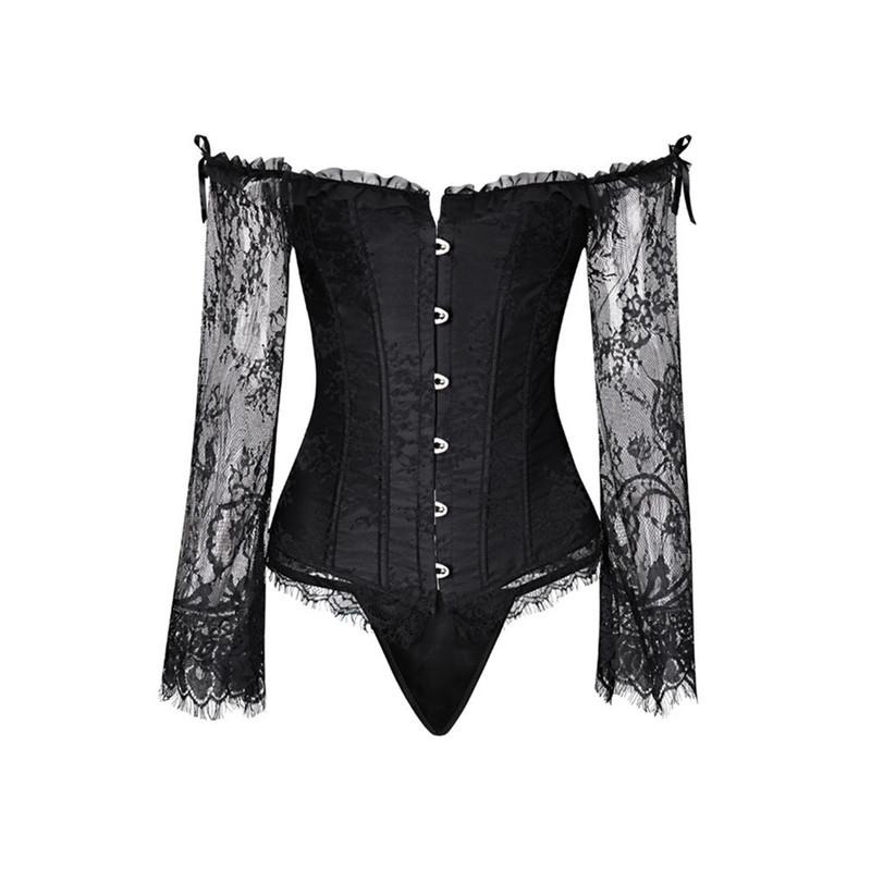 AliExpress cross-border European and American sexy lace eyelash body shaping top back tied rope long sleeve corset