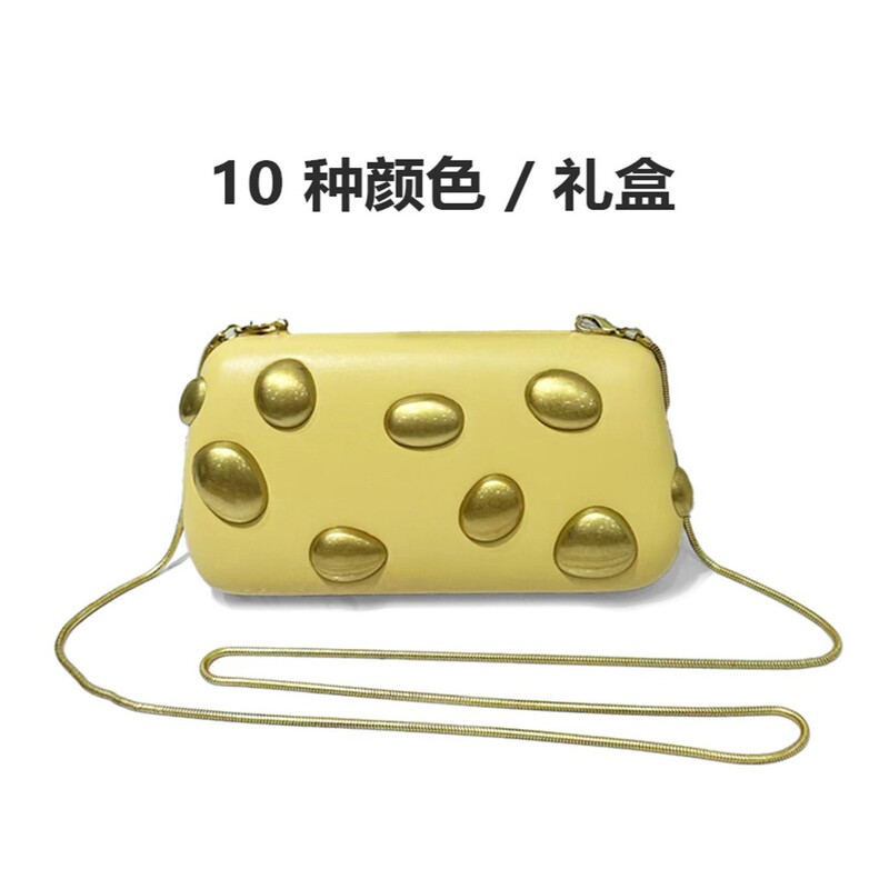 Cross-Border European and American Bv Box Bag with Clip, Compact Coin Purse with Pebble Chain, Niche Evening Clutch for Women