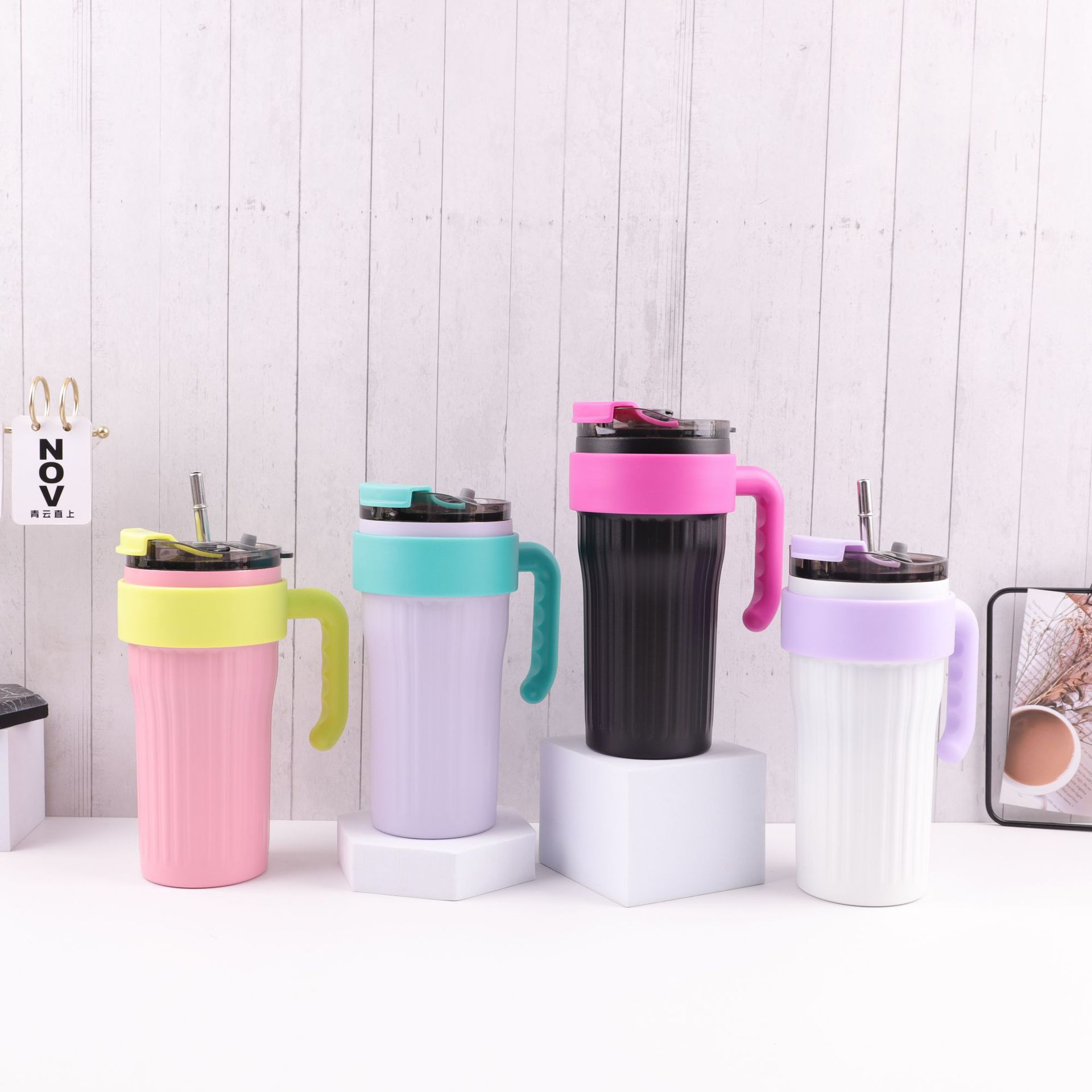 Red dopamina 316 taza de acero inoxidable mango taza portátil de oficina de gran capacidad de doble bebida acompañante taza de paja