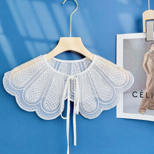 New Organza White Embroidered Rice Beads Three-dimensional Embroidered Fake Collar Women's Versatile Shawl Factory Direct Sales