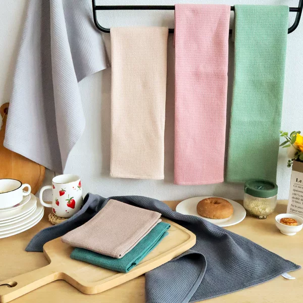 Plain Waffle Weave Tea Towel Fabric Kitchen Towel Cross-Border Supply Home Tea Towel Kitchen Cloth Pure Cotton