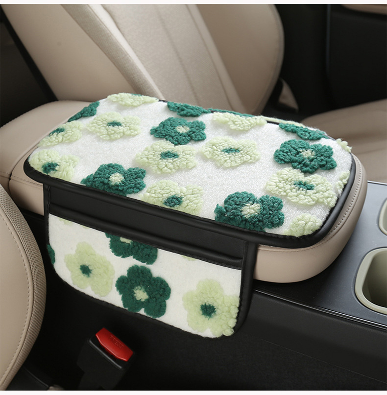 Women's Winter Cashmere Car Armrest Box Mat Sweet Little Flower Protective Pad Storage Storage Bag Tumeu Xiyin