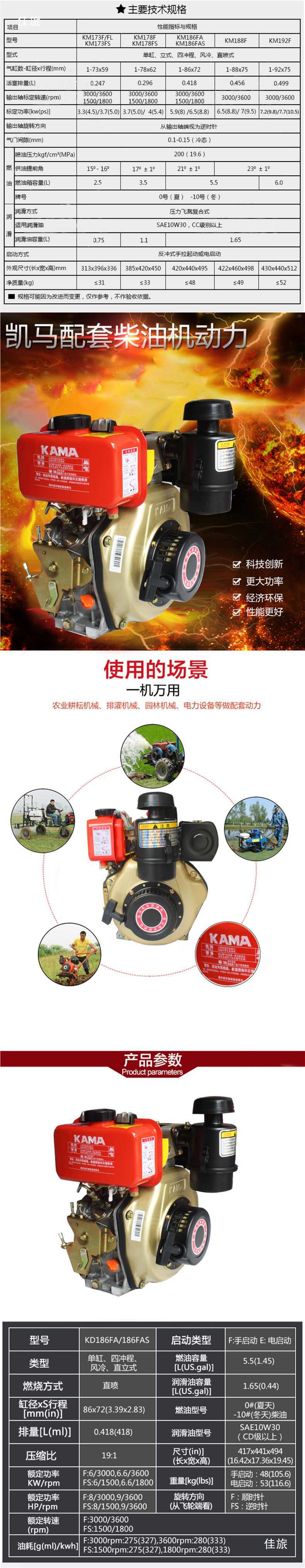 Wuxi 173F178F186F188F Single-Cylinder Air-Cooled Diesel Engine Small Power Agricultural Tiller