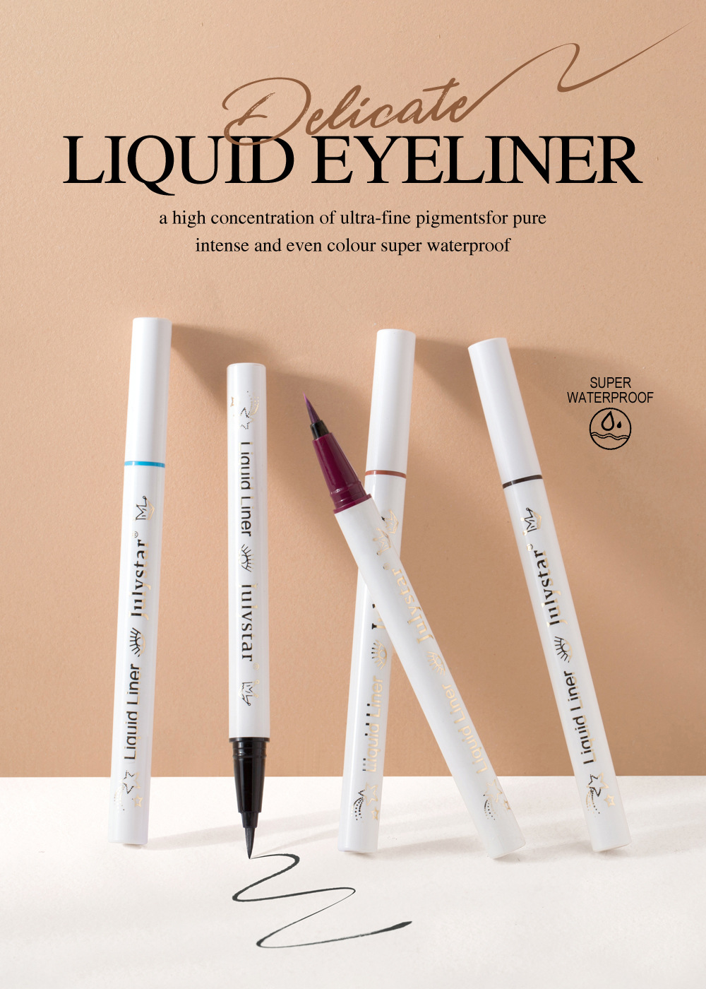 Julystar Non-smudging Long-lasting Waterproof Eyeliner Pen 6-piece set, eye makeup pen wholesale for the under-eye range Specification drawing