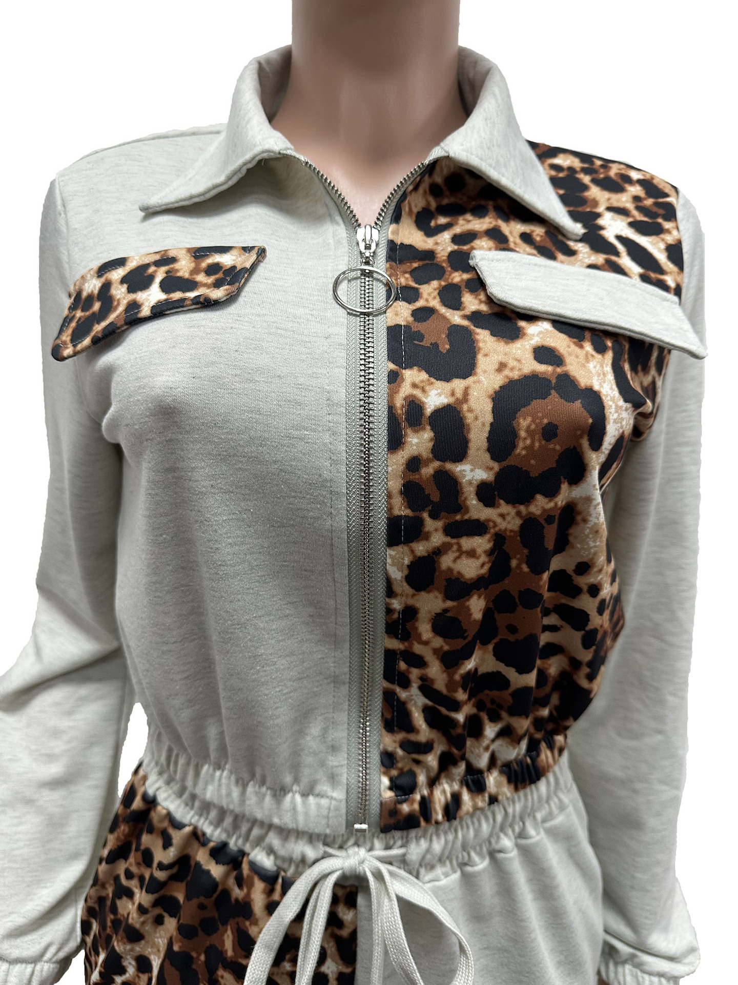 Women's Leopard Print Color Block Pant Set Casual Suit Style_voghion.com