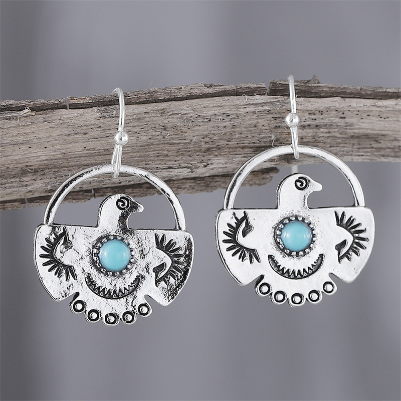 European and American Cross-border Retro Inlaid Turquoise Eagle Pendant Earrings New Design Sense All-match Alloy Jewelry Women