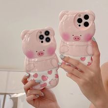 可爱爱心裤衩粉色猪iPhone15苹果12适用13/14pro max手机壳防摔11