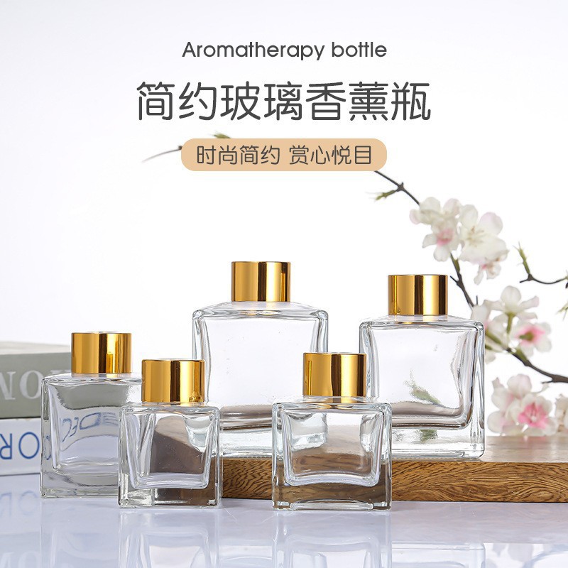 50Ml100Ml Square Fireless Incense Bottle Volatile Bottle Essential Oil Bottle Aromatherapy Bottle Rattan Glass Bottle Empty Bottle