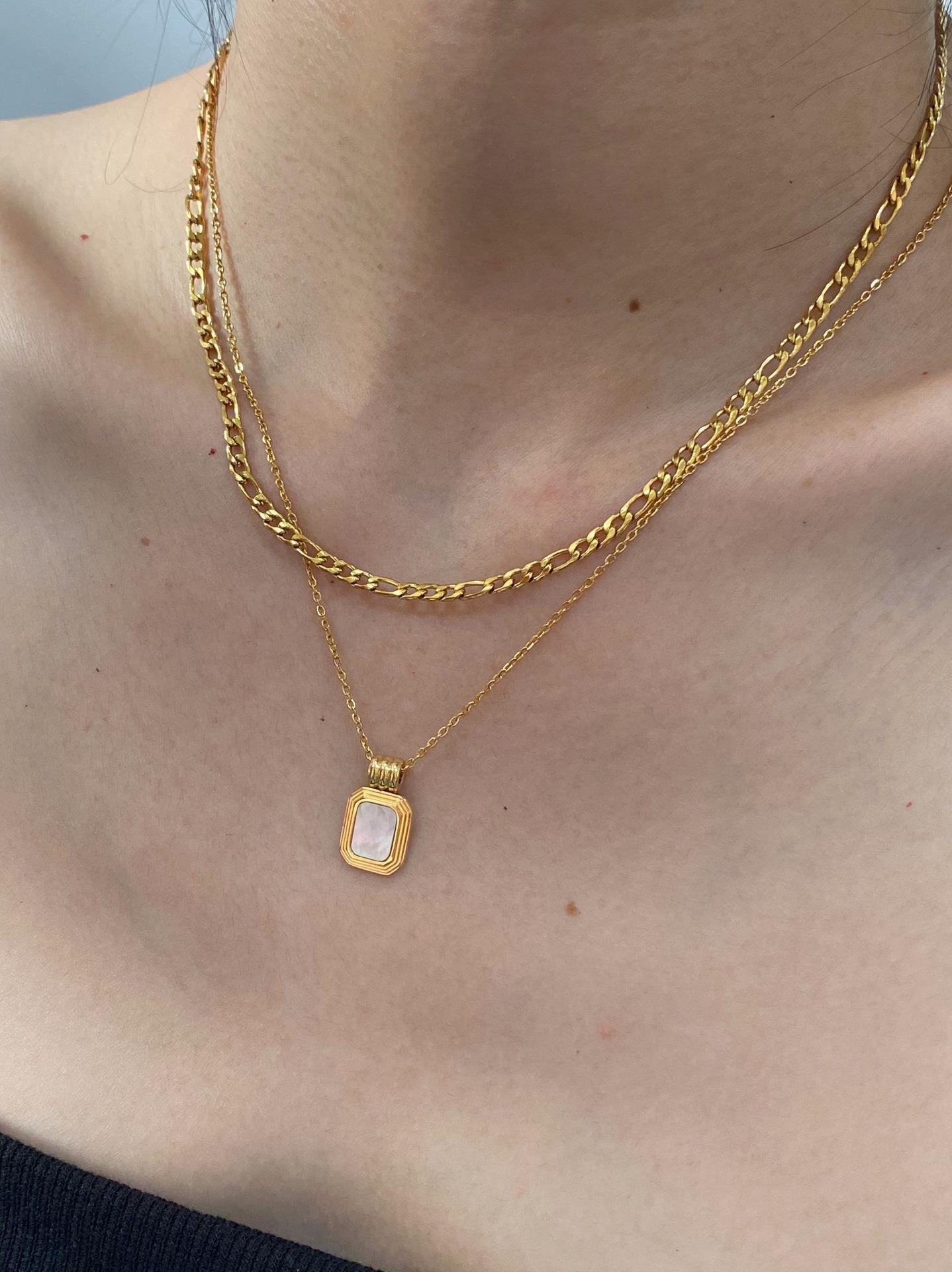 PVD Coated Gold Plating Process 18K Real Gold Plated Plating Material Fashion Square Titanium Steel Plating Layered Necklaces