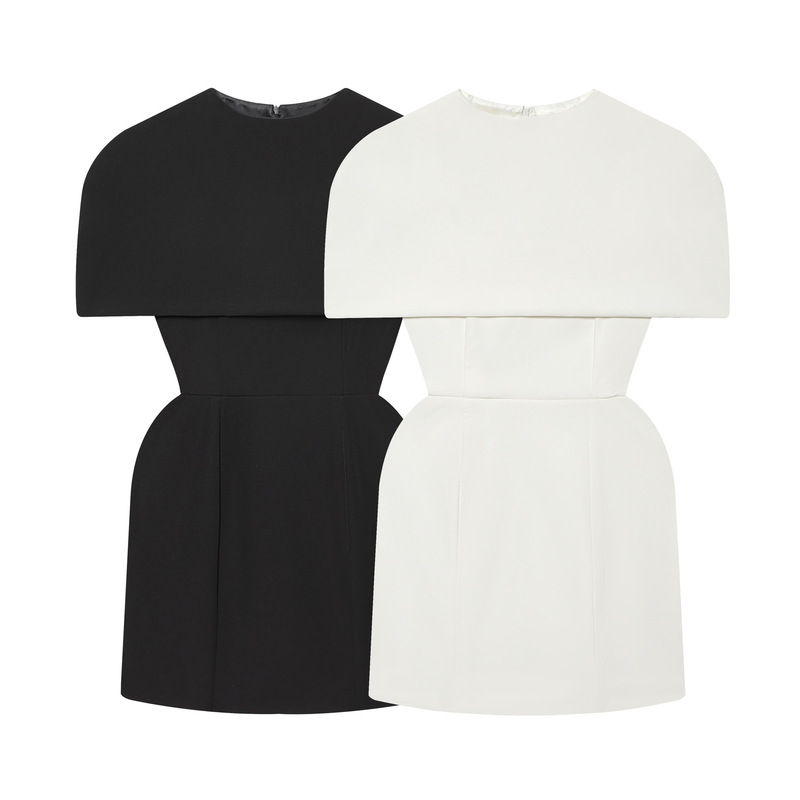 Elegant Waist-Cinching Sleeveless Tank Top Dress + Round Neck Short Shawl Birthday Mini Dress Black Dress Short Skirt Women's Dress