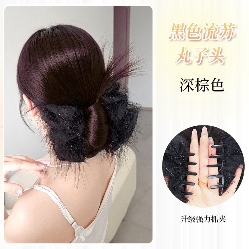 女性用ボールヘッドウィッグクリップ、レイジーチキンフェザースタイルヘッドギア、後頭部用の自然なふわふわヘアバッグ|undefined