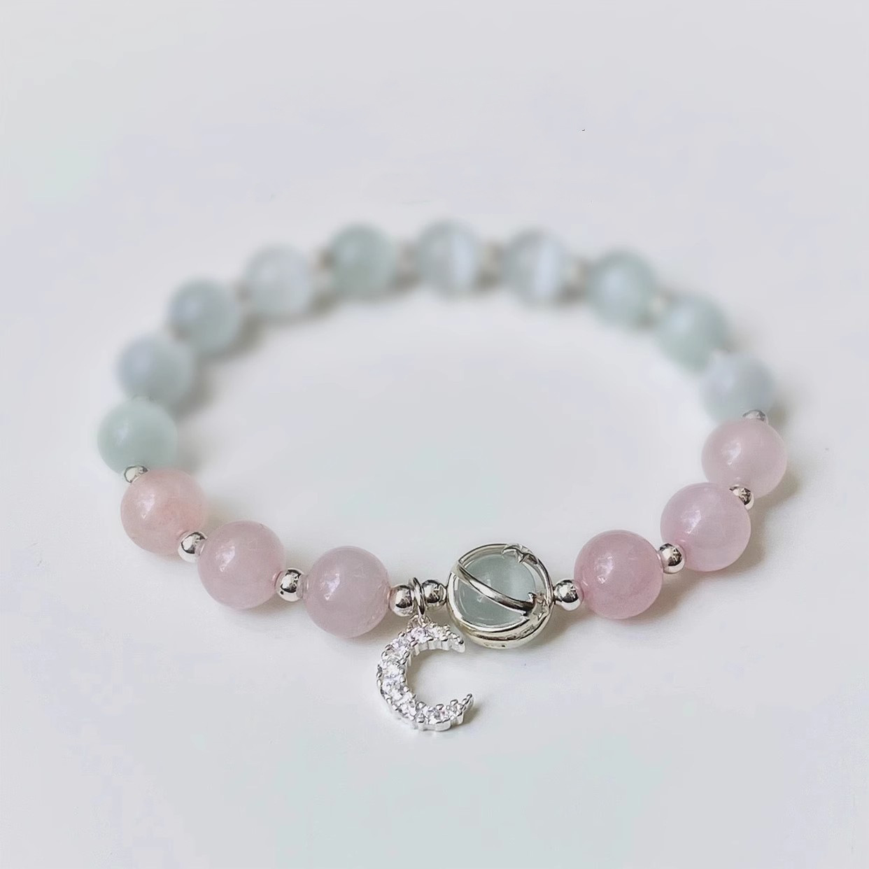 Love Good Luck Cat's Eye Pink Crystal Moon Beads Light Luxury Bracelet Female King of Koi