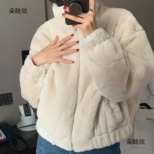 Fluffy women's autumn anti-aging zipper half-neck simple style winter coat with thermal long sleeve hoodie women