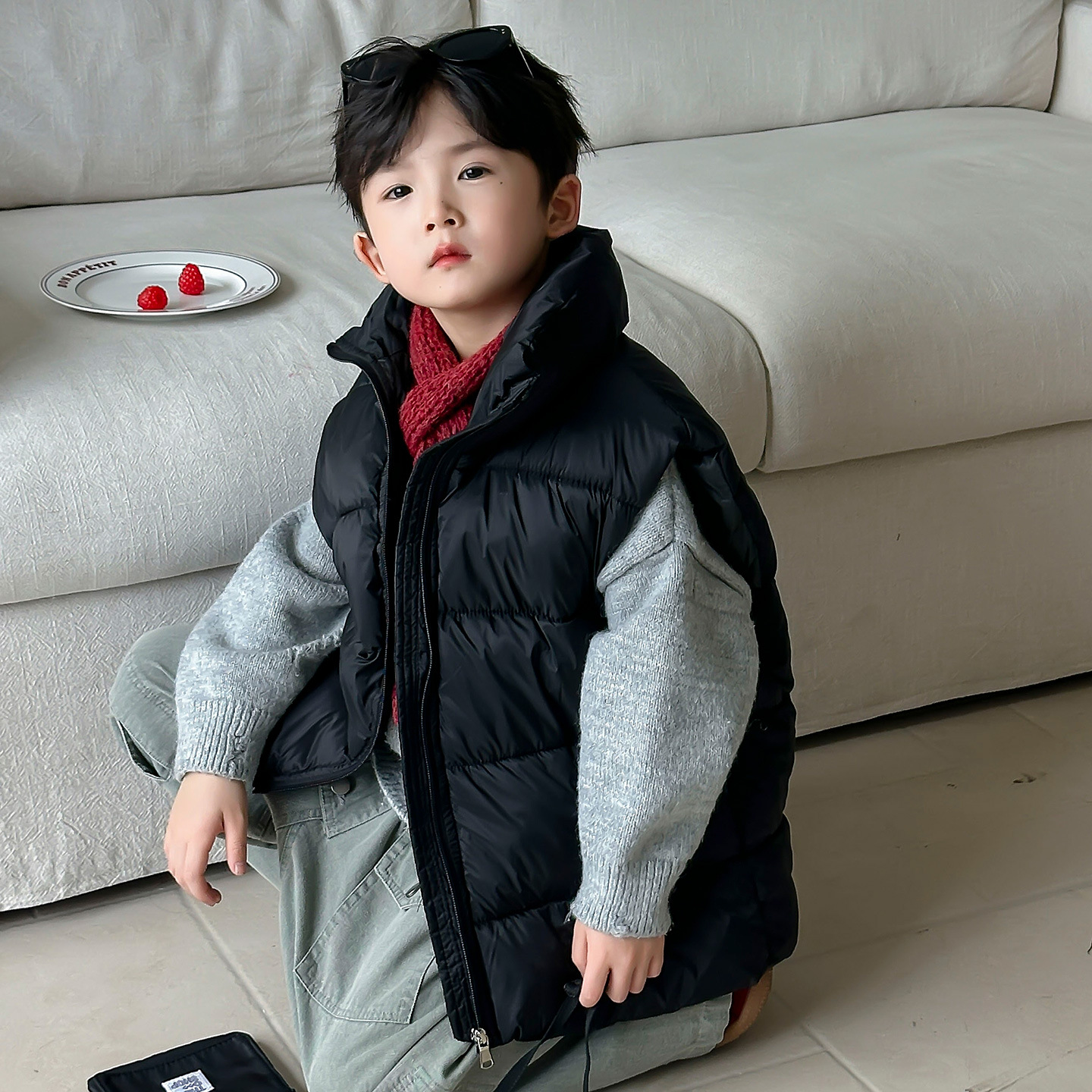Otoño y invierno, chaleco de algodón de pluma para niños y niñas, chaleco de hombro de cuello alto para niños de mediana edad, exclusivamente para transfronterizos