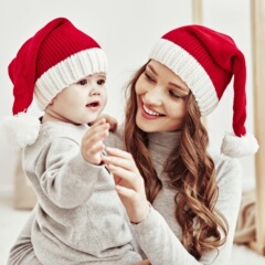 親子で編むクリスマス帽子、越境冬用赤い帽子、クリスマスデコレーション帽子、サンタクロースの毛糸帽子