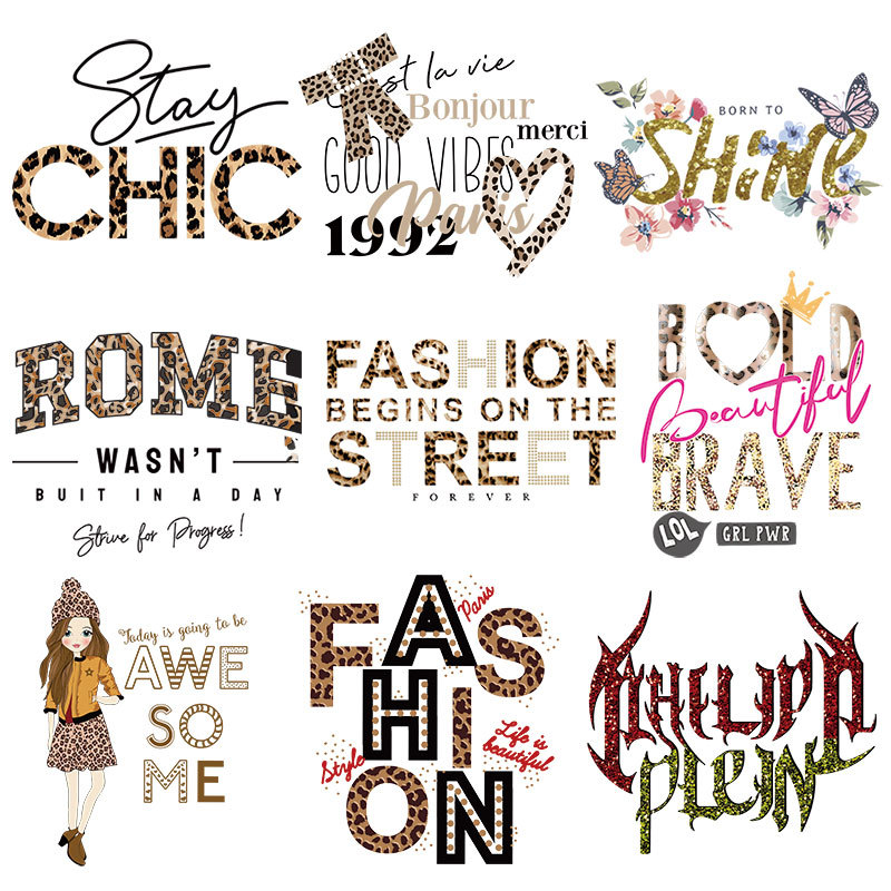 简约字母烫画贴 服装热转印logo印花贴纸 高弹耐水洗烫画烫图批发