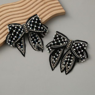 Korean Style Flash Diamond Bow Accessories Pearl Headdress Hairpin Accessories Black Handmade Beaded Hair Accessories Accessories Wholesale