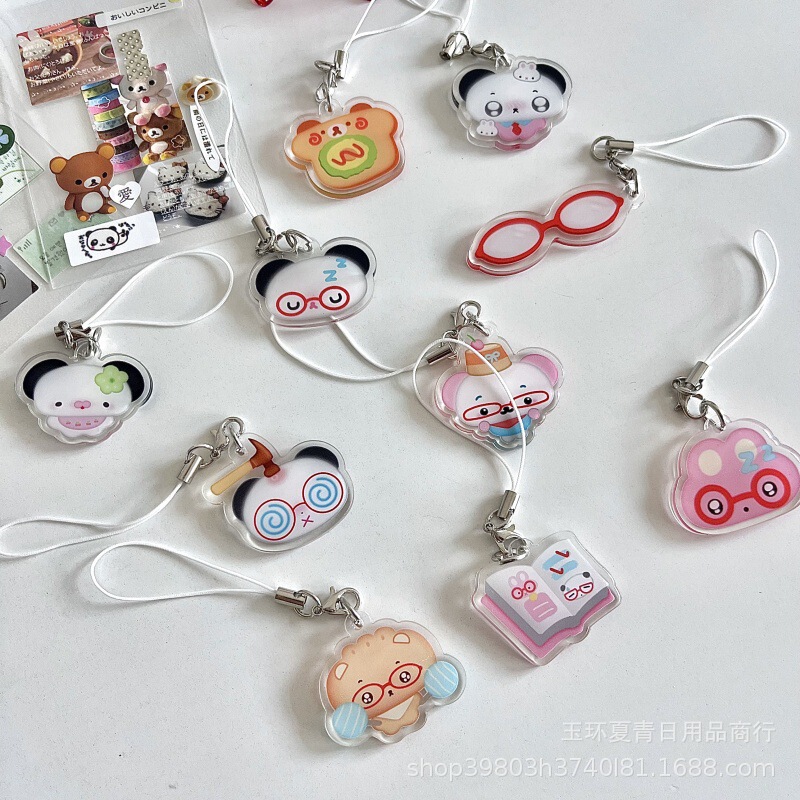 Ancient Early Style Acrylic Handbook Decoration Korean Keychain Glasses Baozi House Bag Decoration Mobile Phone Hanging Chain