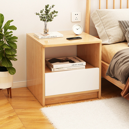 Bedside cabinet minimalist modern bedroom Instagram-style nightstand simple storage rack small shelving unit Nordic style
