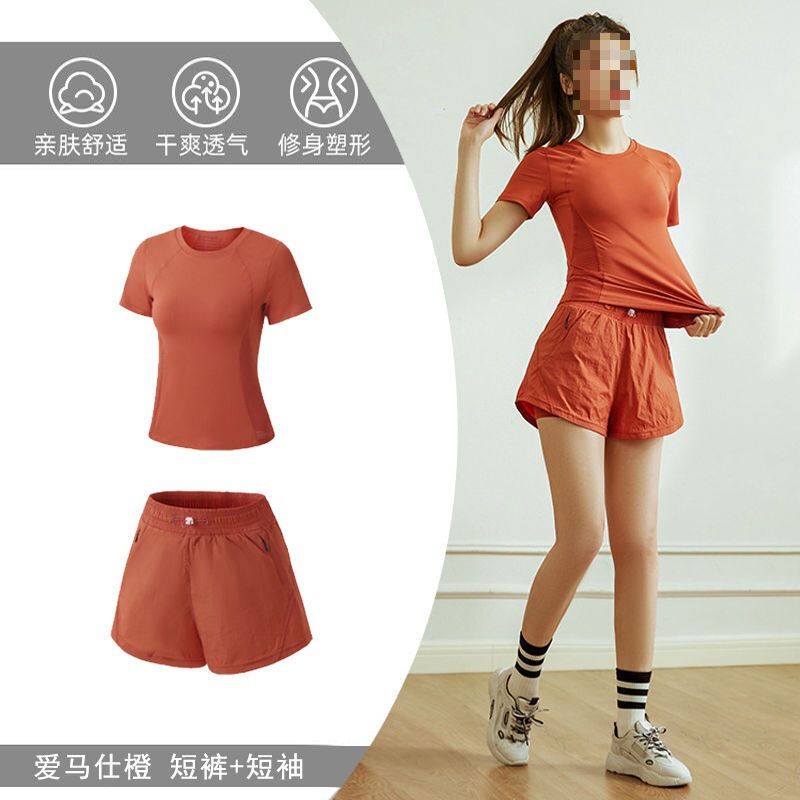 Yoga Clothing suit Women's Quick-drying Sweat-absorbing Quick-drying Hip Covering Waist Elastic Thin Mid-length Short Sports suit Women