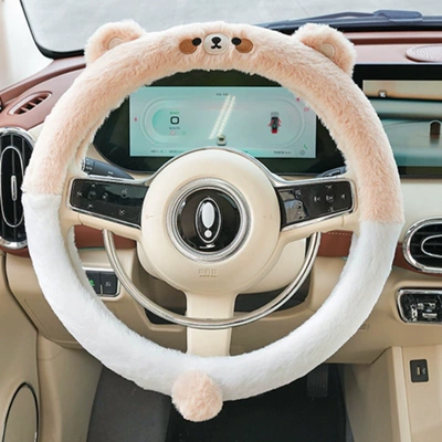 Steering wheel cover – Car Steering Wheel Cover Winter - o-shaped-plush-brown-bear-grip-38cm