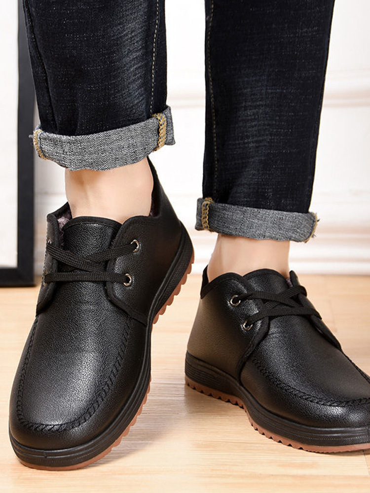 棉鞋男冬加绒加厚休闲皮鞋中老年防寒保暖鞋牛筋底软底防滑爸爸鞋