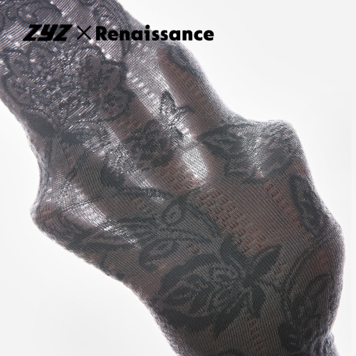 Original Renaissance Women's Socks Spring and Summer Black Floral Teen Style Girls' Classic Trendy Matchable Calf Socks