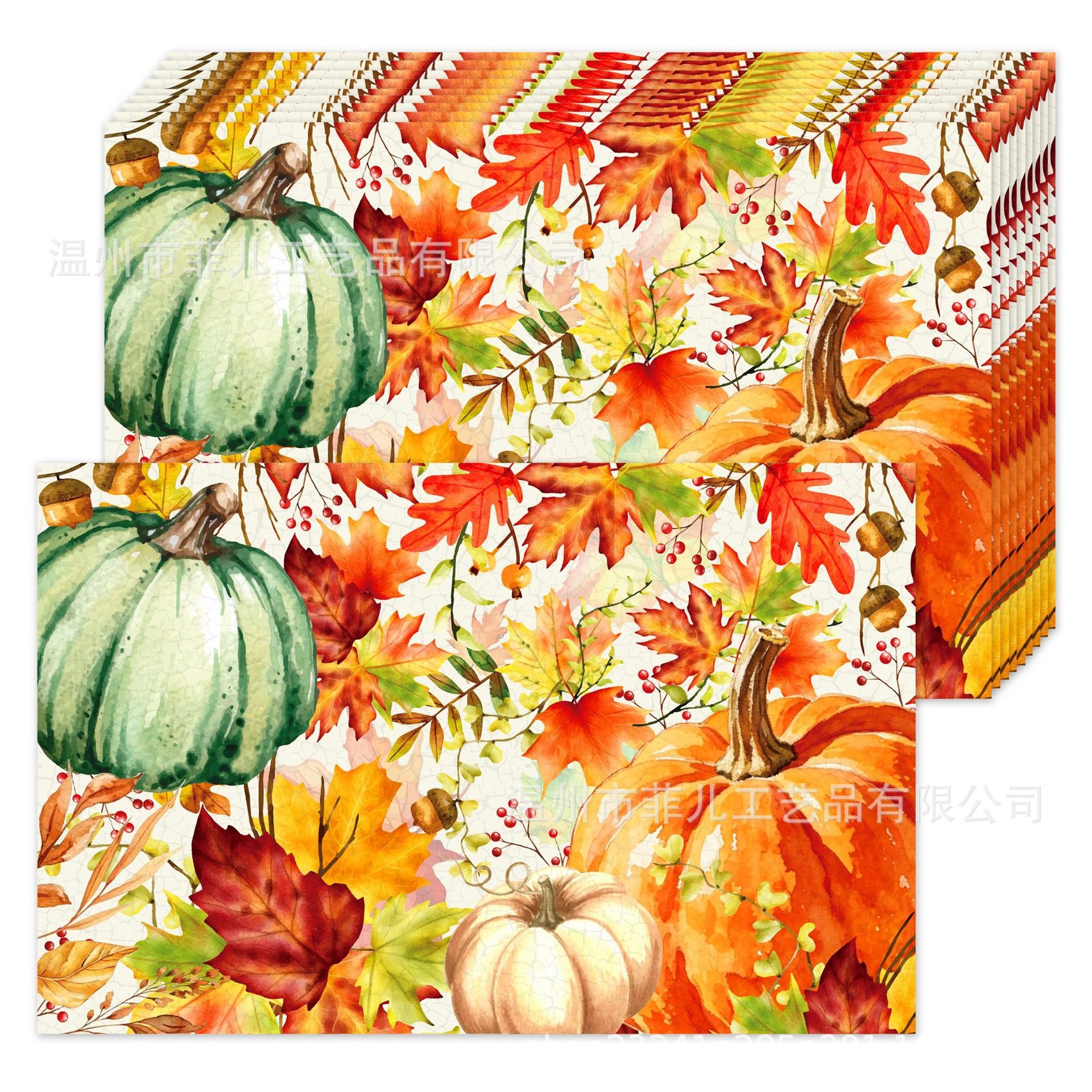 Ca168 Thanksgiving Watercolor Pumpkin Square Placemat Party Decoration Disposable Paper Placemat for Parties