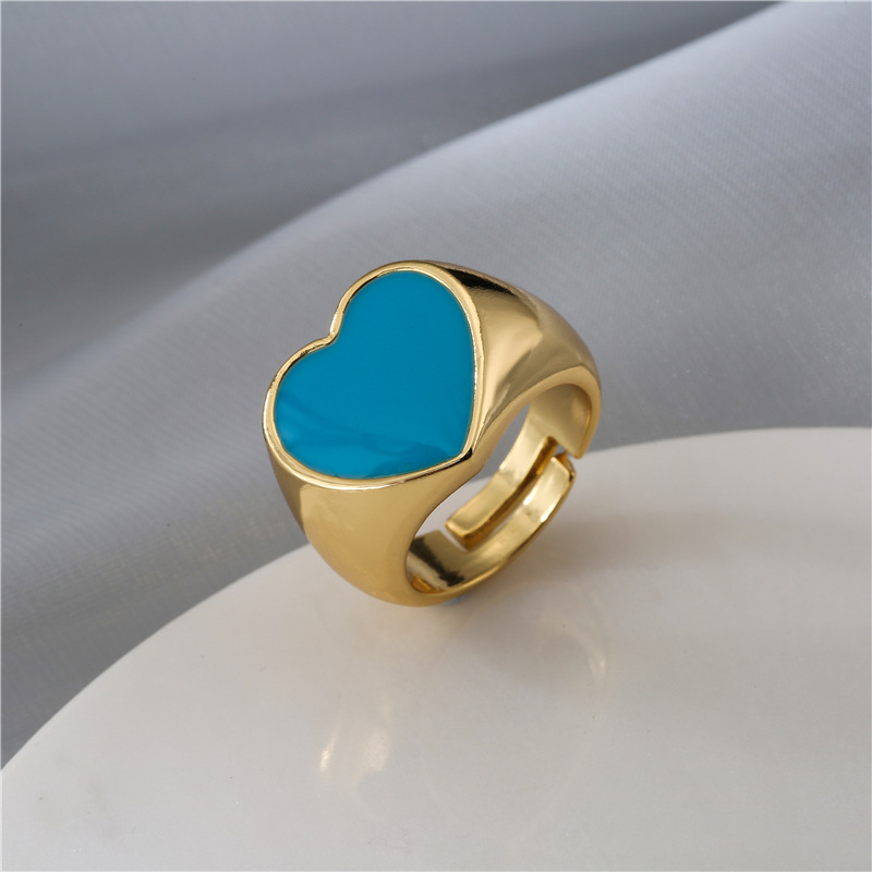fashion color dripping heart copper plated 18K gold ring