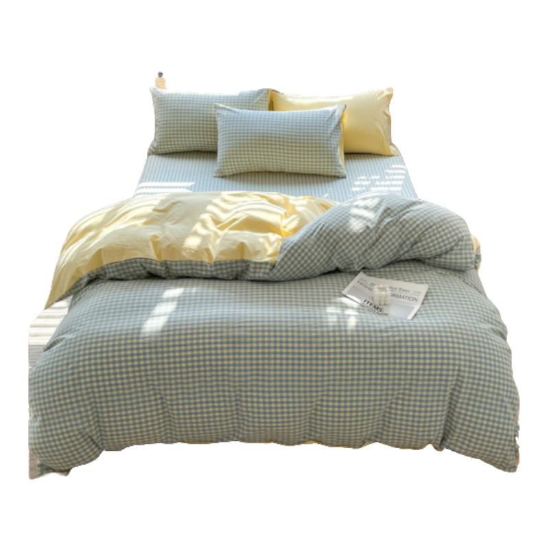 Juego de cuatro piezas de algodón lavado teñido en hilo para estudiantes 2025 nuevo juego de sábanas de edredón de dormitorio de estudiantes de tres piezas