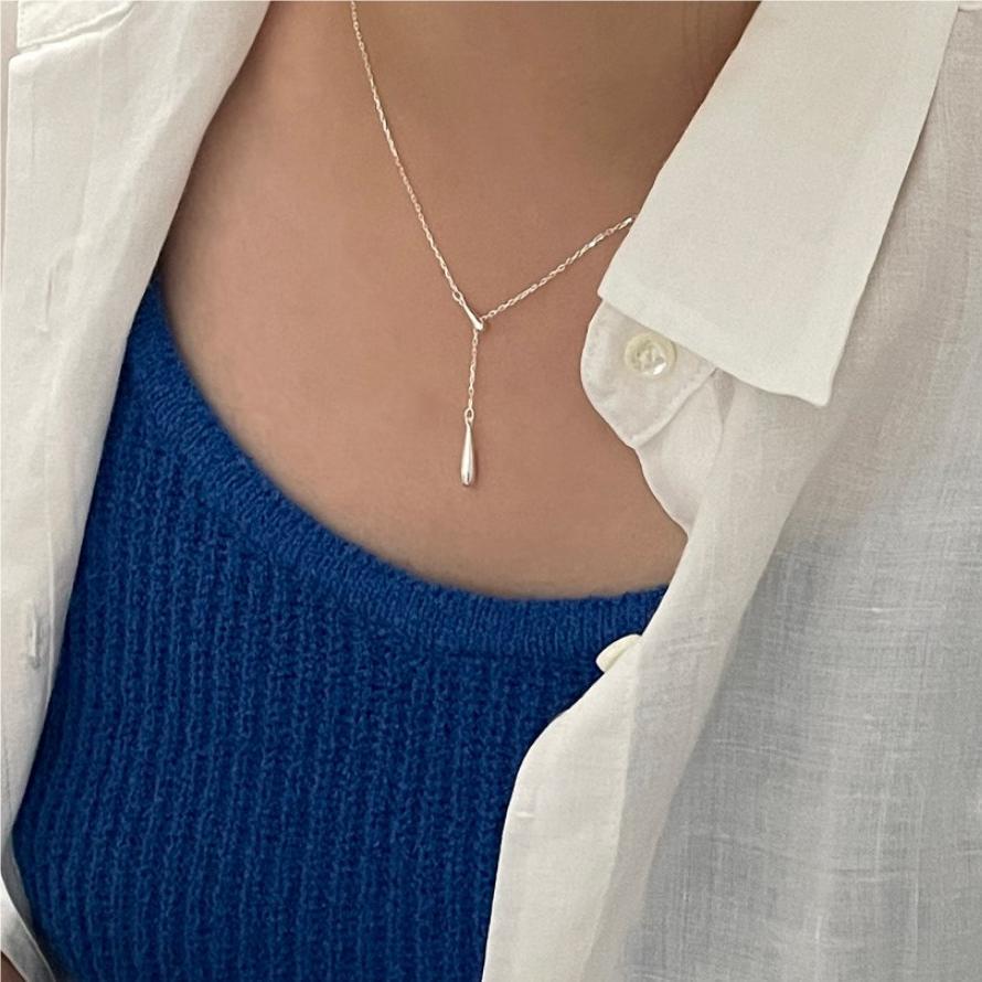cable chain Chain Type 1 Piece Quantity Daily Occasion 925 Sterling Silver Material 925 Sterling Silver Cable Chain Plating Water Droplets Pendant Necklace
