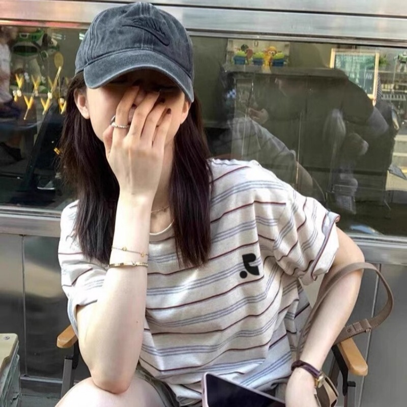 [Official Website Authentic] Restandrecreation Niche Design Contrasting Stripes Stitching Rr Short-Sleeved T-Shirt