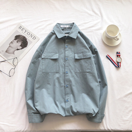 Spring and Autumn Hong Kong-style Trendy Brand Workwear Shirt for Men – Korean-Style, Versatile, Loose-Fit, Student-Friendly, Cool, Long-Sleeve Top for Outwear