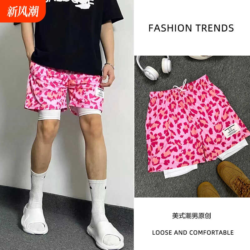 Summer Leopard Print American Sports Basketball Shorts Loose Casual Quad Pants Quick-drying Fitness Training Pants Men's Shot