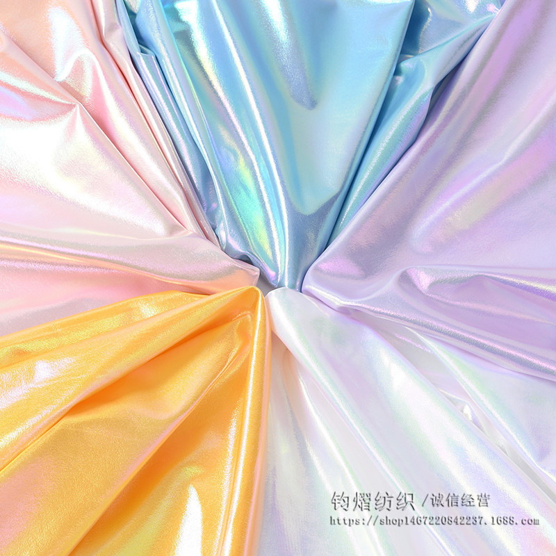 Colorful laser magic color elastic spandex fabric colorful stage costume hot stamping fabric background decorative cloth wholesale