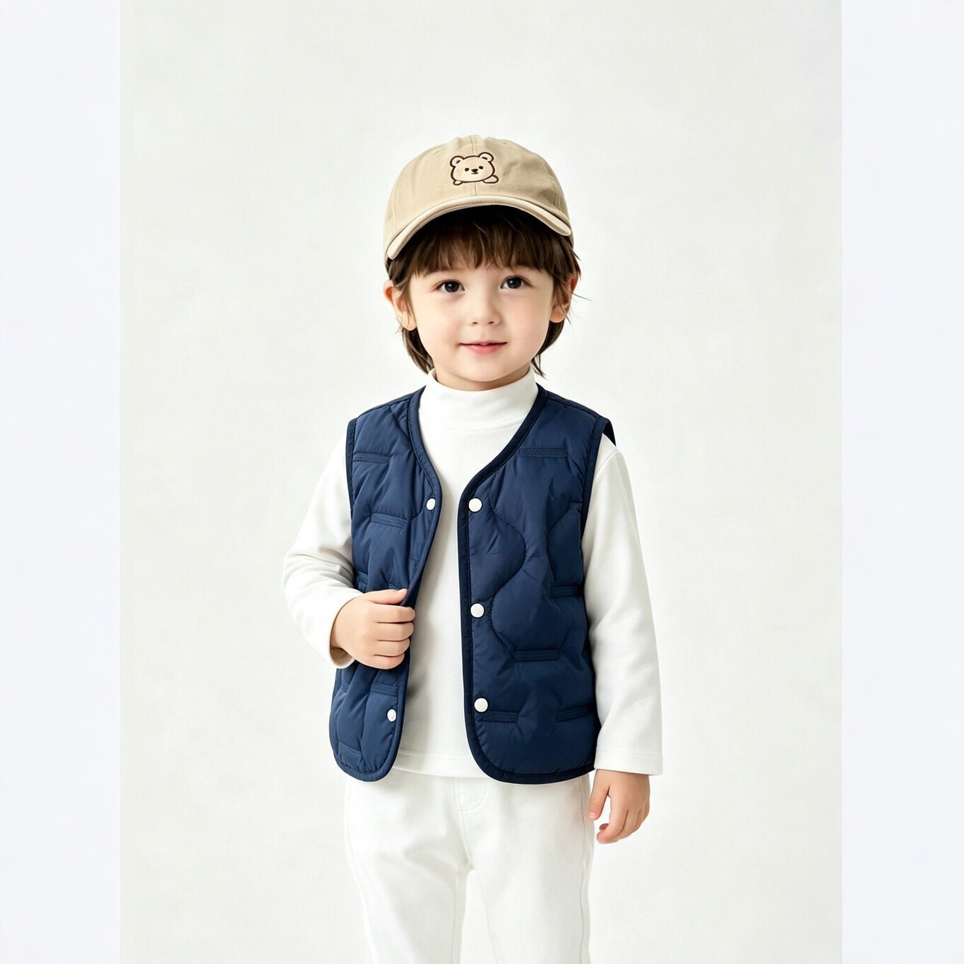 Children's autumn and winter cotton-padded vest, boys and girls' warm vest, solid color cardigan, outerwear for toddlers and young children.