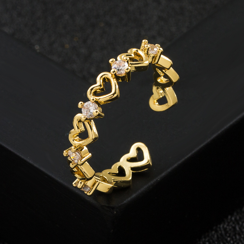 Fashion Copper-plated Gold Micro-inlaid Zircon Heart Ring display picture 4