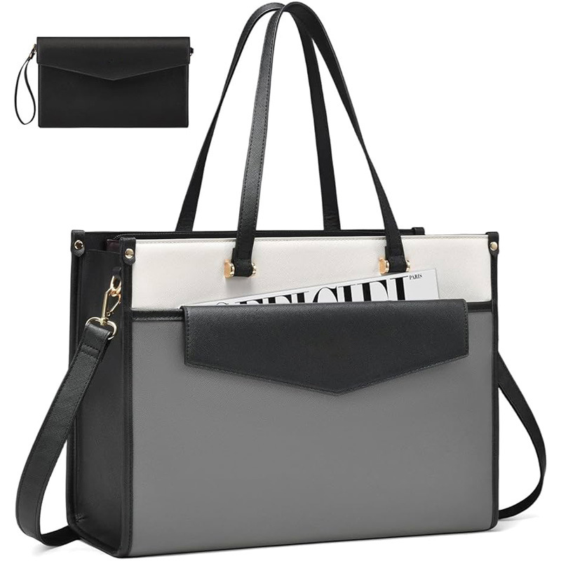 [Customized] PU Leather Women's Shoulder Bag Business Briefcase 15.6-inch Laptop Tote Bag - Thumbnail 3