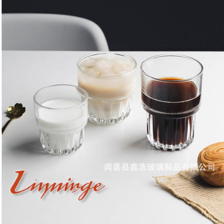 透明玻璃咖啡杯 小红书同款INS风洋酒饮料杯 竖纹款家用叠叠水杯