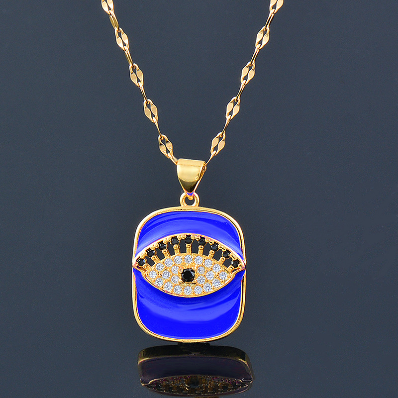 Simple Style Eye Titanium Steel Enamel Plating Inlay Rhinestones Pendant Necklace 1 Piece